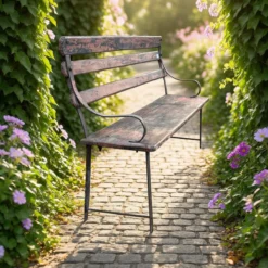 Tuinbank ijzer houten zitting rood/groen uniek