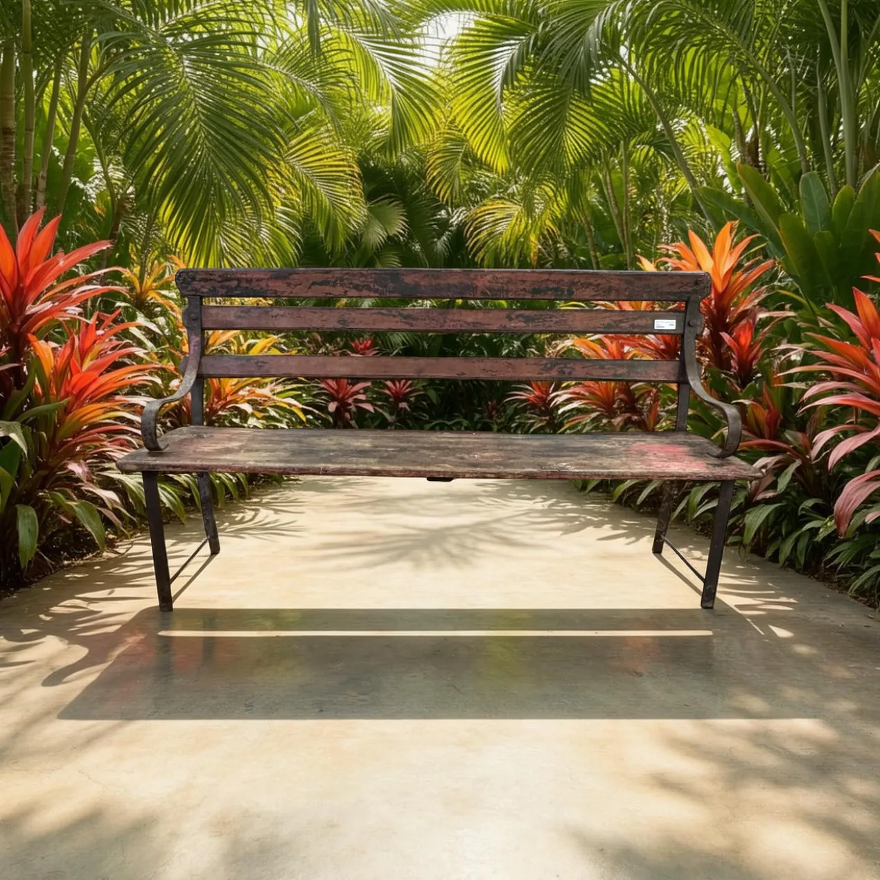 Tuinbank ijzer houten zitting rood/groen uniek
