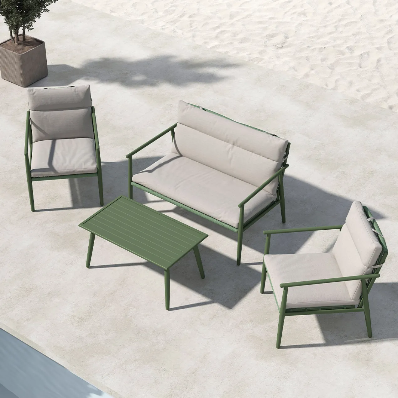 Tuin loungeset Margret - met zitkussens Groen - beige kussens