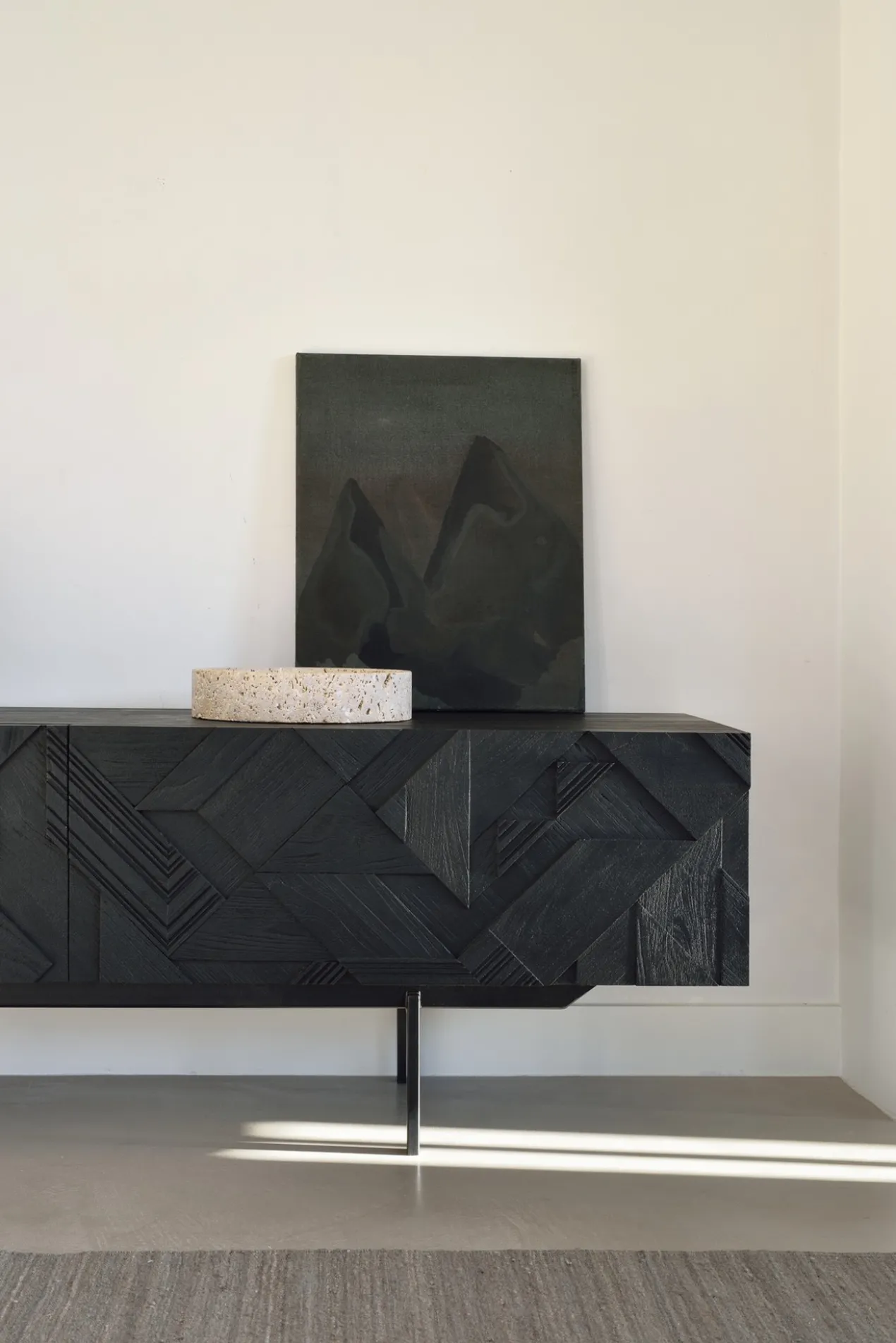 Tv-meubel Graphic teak zwart 160 cm