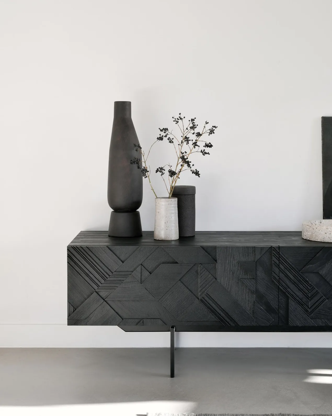 Tv-meubel Graphic teak zwart 160 cm
