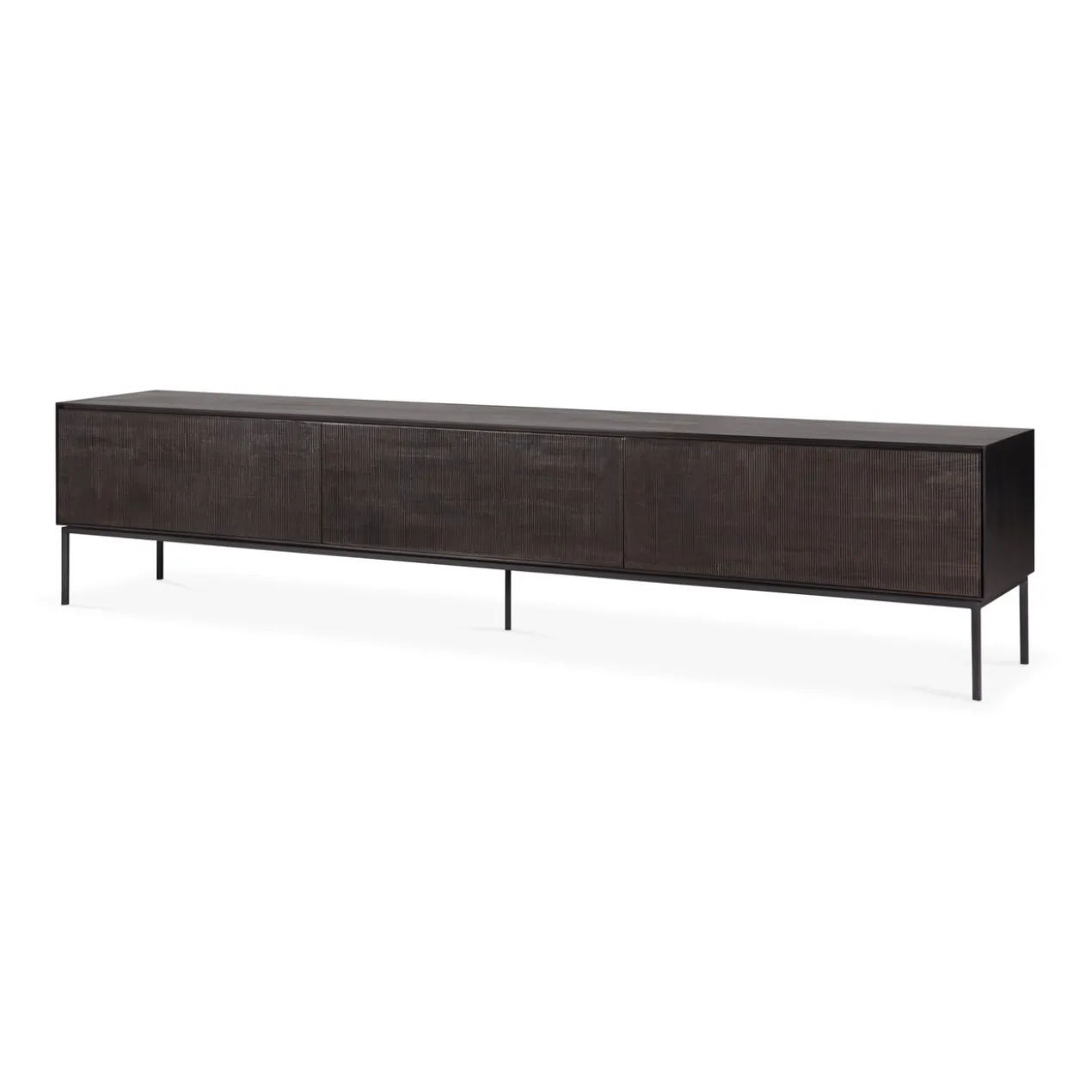 Tv-meubel Grooves teak off black/bruin 242 cm