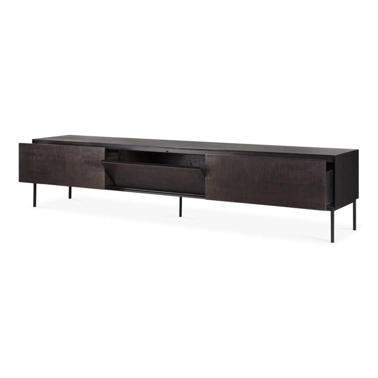 Tv-meubel Grooves teak off black/bruin 242 cm