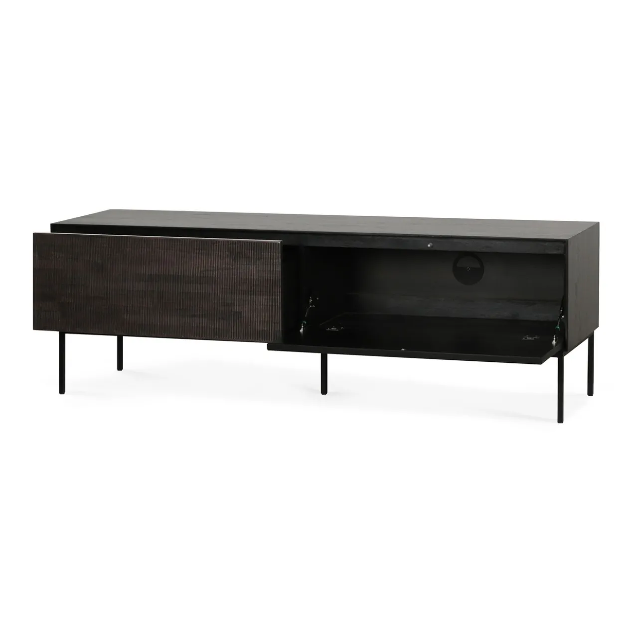 Tv-meubel Grooves teak off black/bruin 162 cm