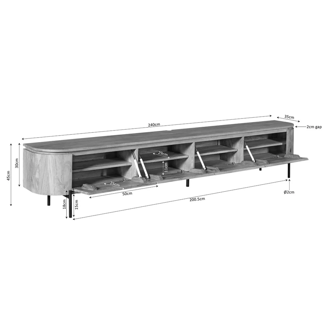Tv meubel Houdini Taupe 240 cm
