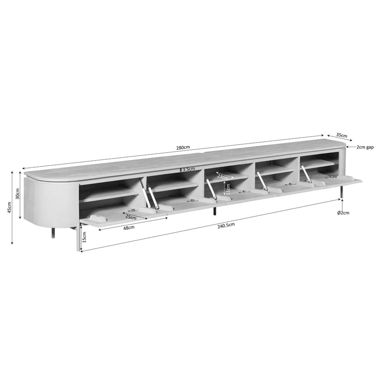 Tv meubel Houdini Taupe 280 cm