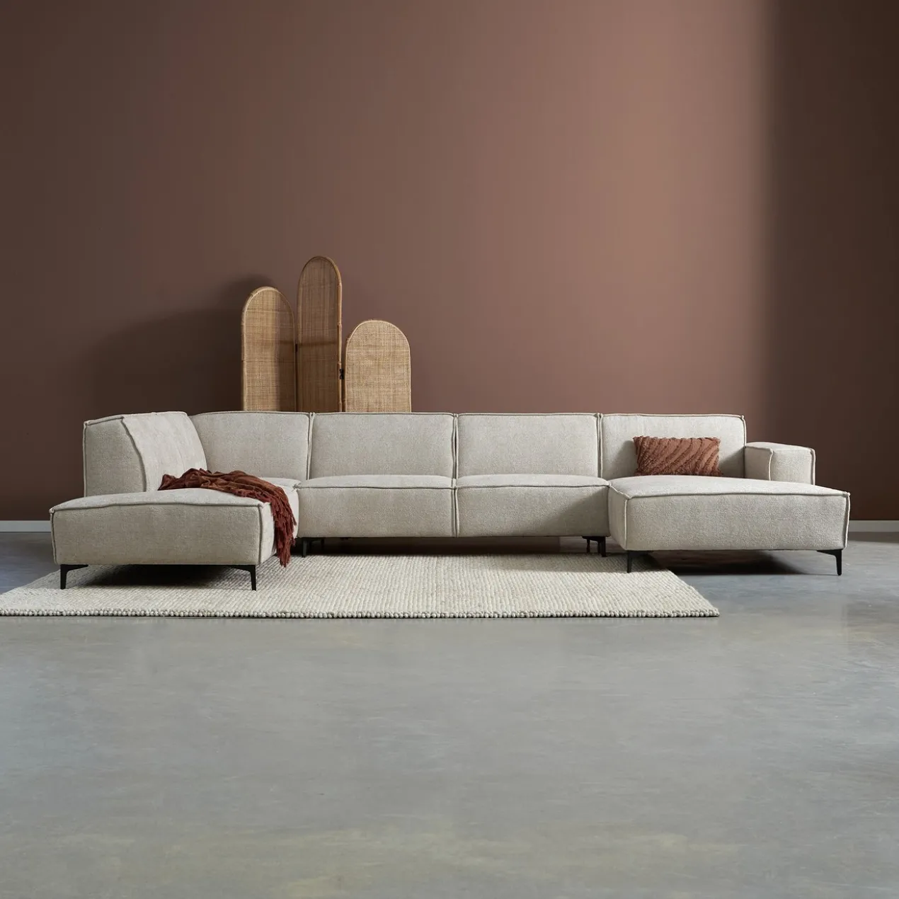 U-bank Valora beige chaise longue rechts met ottoman links