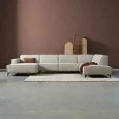 U-bank Valora Beige chaise longue links met ottoman rechts