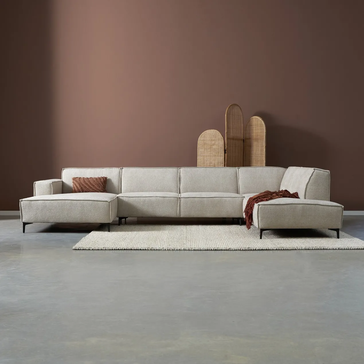 U-bank Valora Beige chaise longue links met ottoman rechts