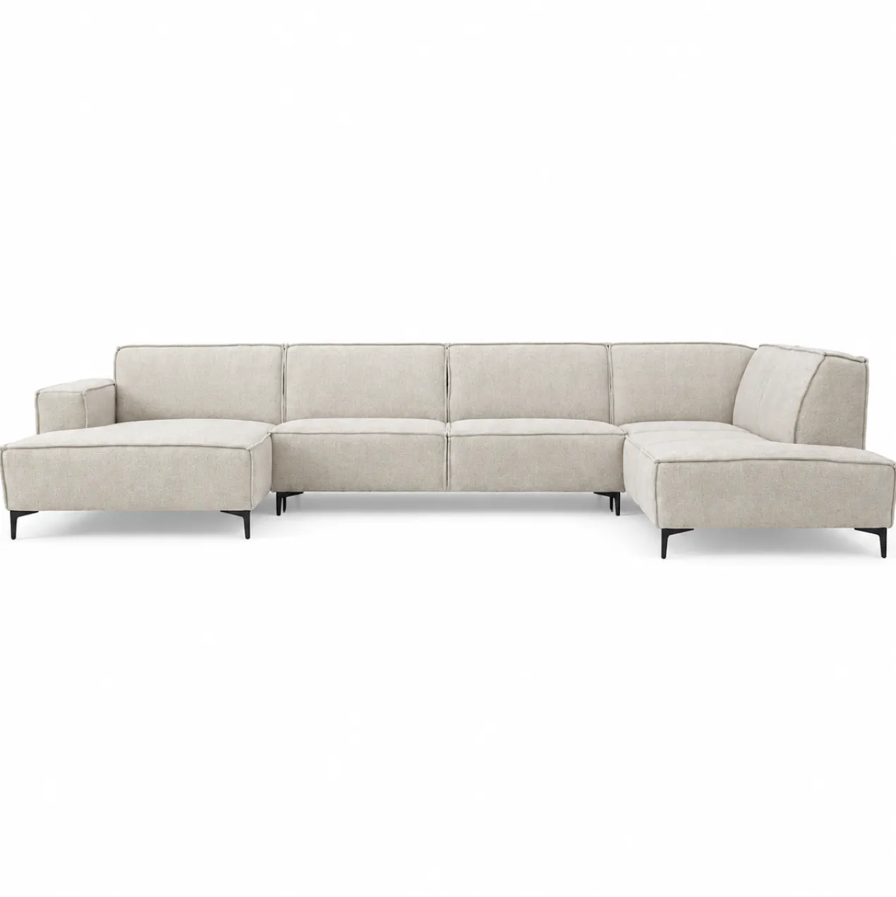 U-bank Valora Beige chaise longue links met ottoman rechts