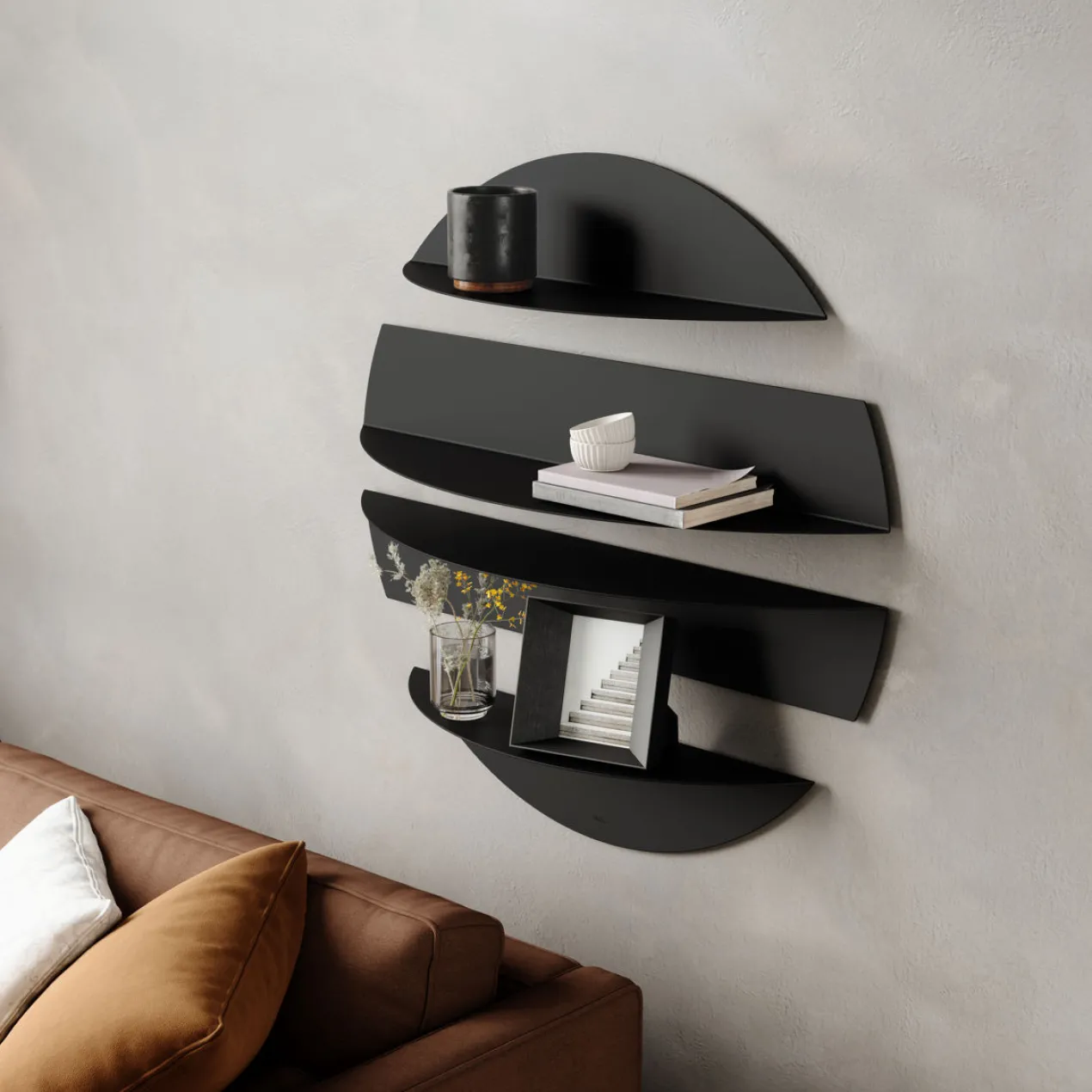 Umbra wandplank Solis rond zwart