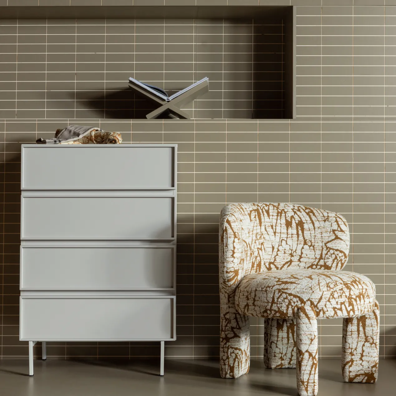 Upke fauteuil met dessin naturel/bruin