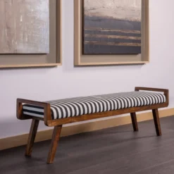 Valo bankje hout bruin met streepstof zwart/wit