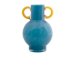 Vase Fiesta glass bright blue, yellow handles