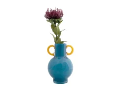 Vase Fiesta glass bright blue, yellow handles
