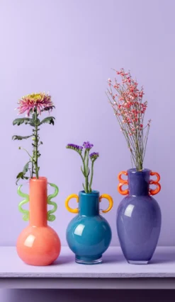 Vase Fiesta glass bright blue, yellow handles