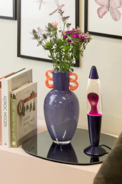 Vase Fiesta glass large bright purple, orange handles