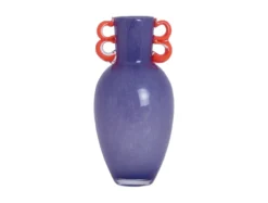 Vase Fiesta glass large bright purple, orange handles