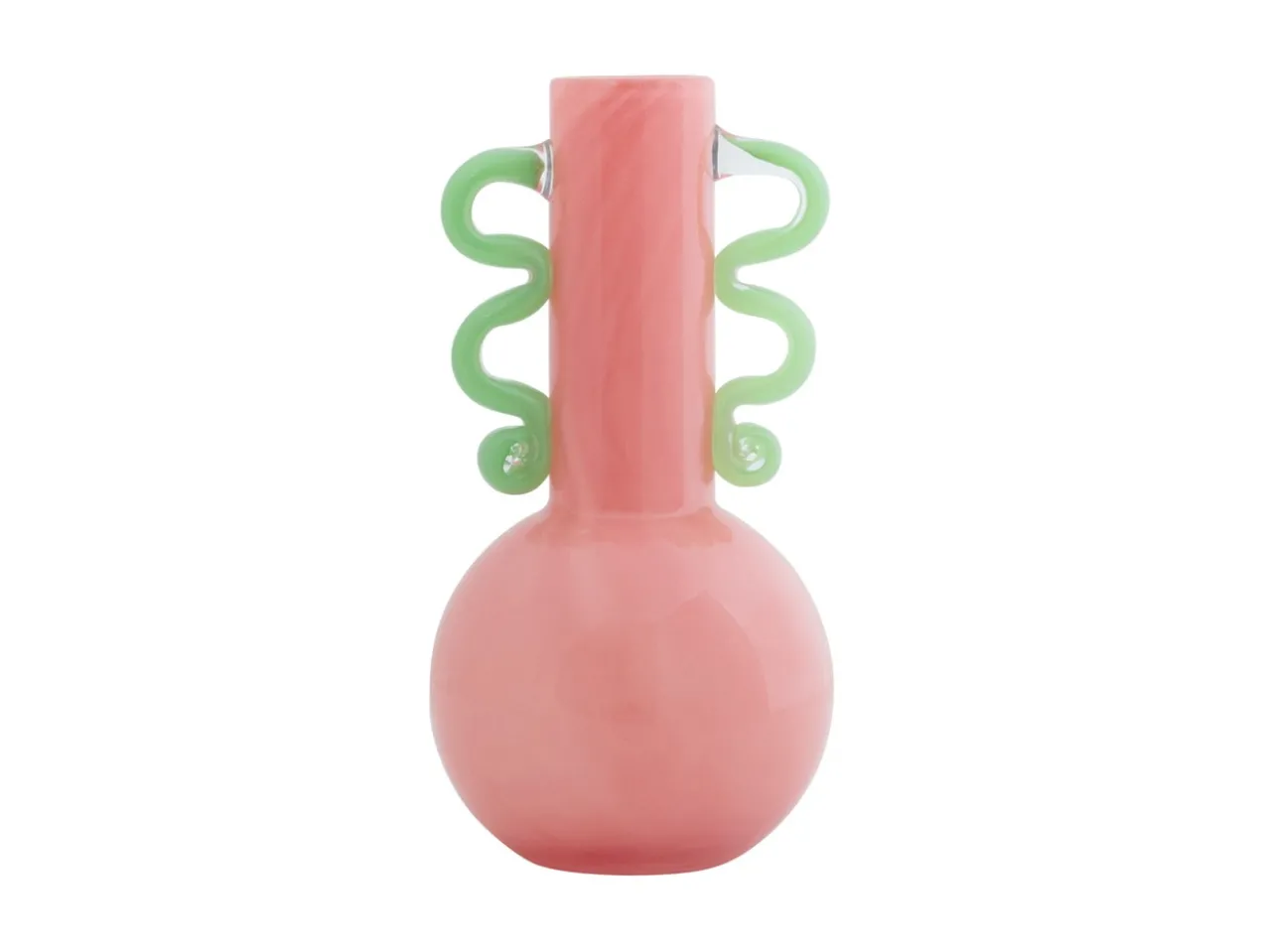Vase Fiesta glass medium bright pink, green handles