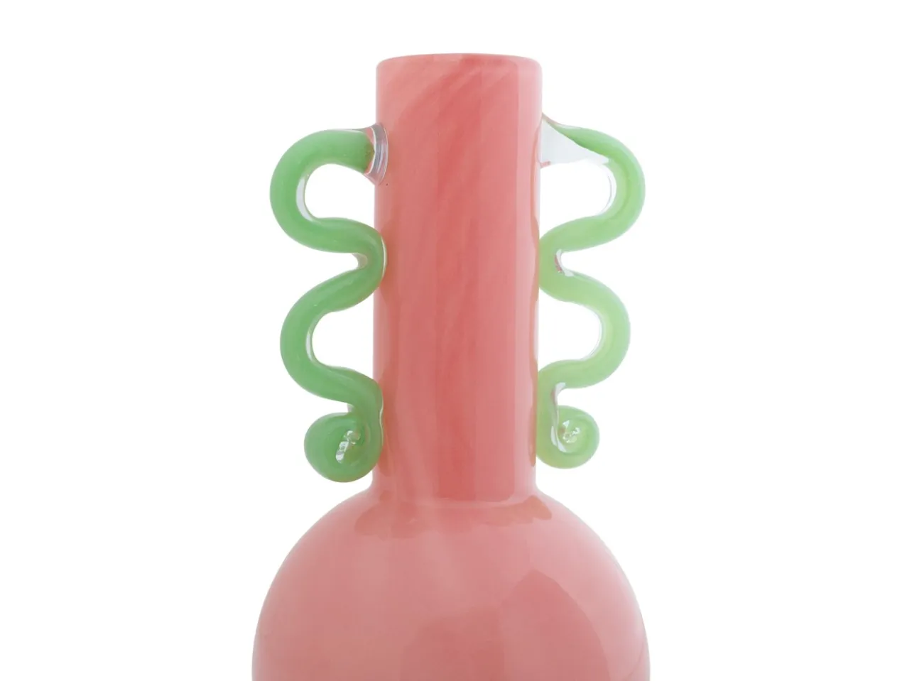 Vase Fiesta glass medium bright pink, green handles