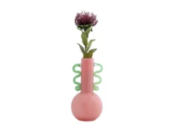 Vase Fiesta glass medium bright pink, green handles