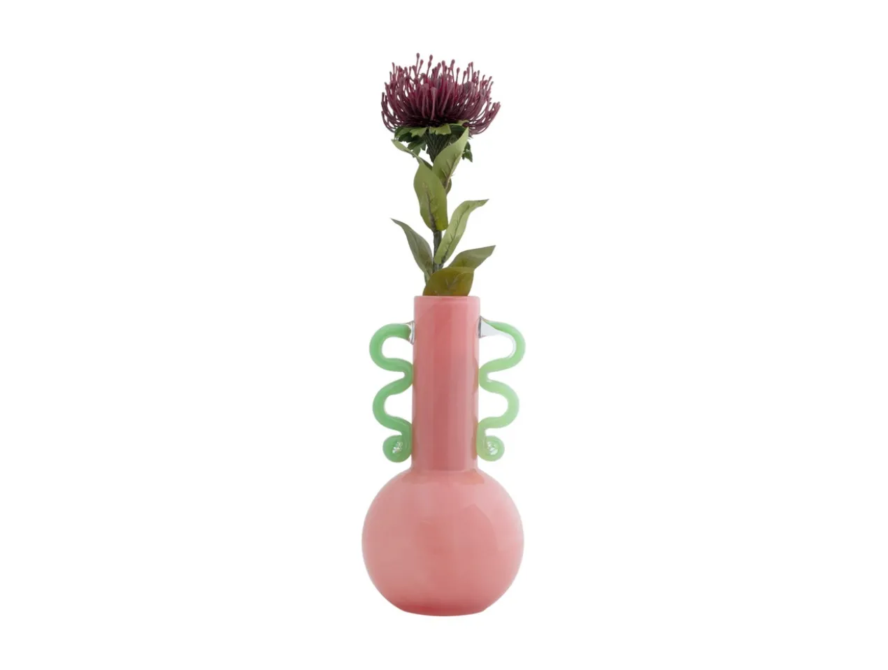 Vase Fiesta glass medium bright pink, green handles