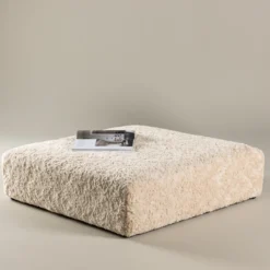 Vierkante schapenvacht poef Erla Beige