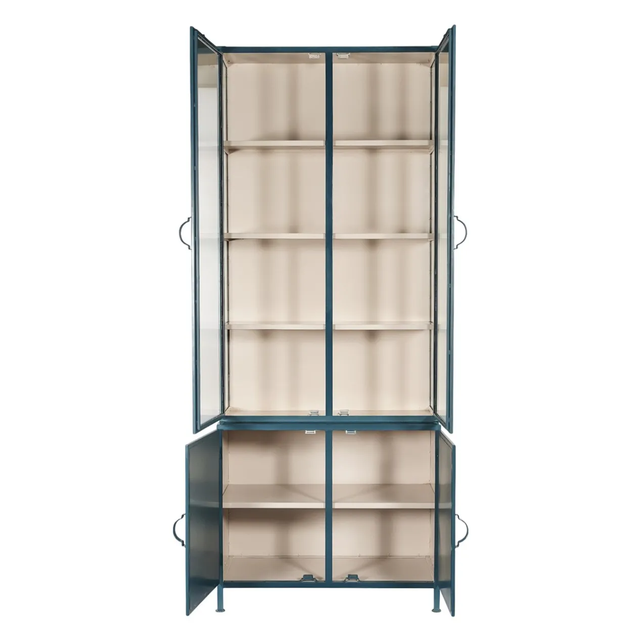 Vitrinekast Detroit 4-deurs blauw/zand