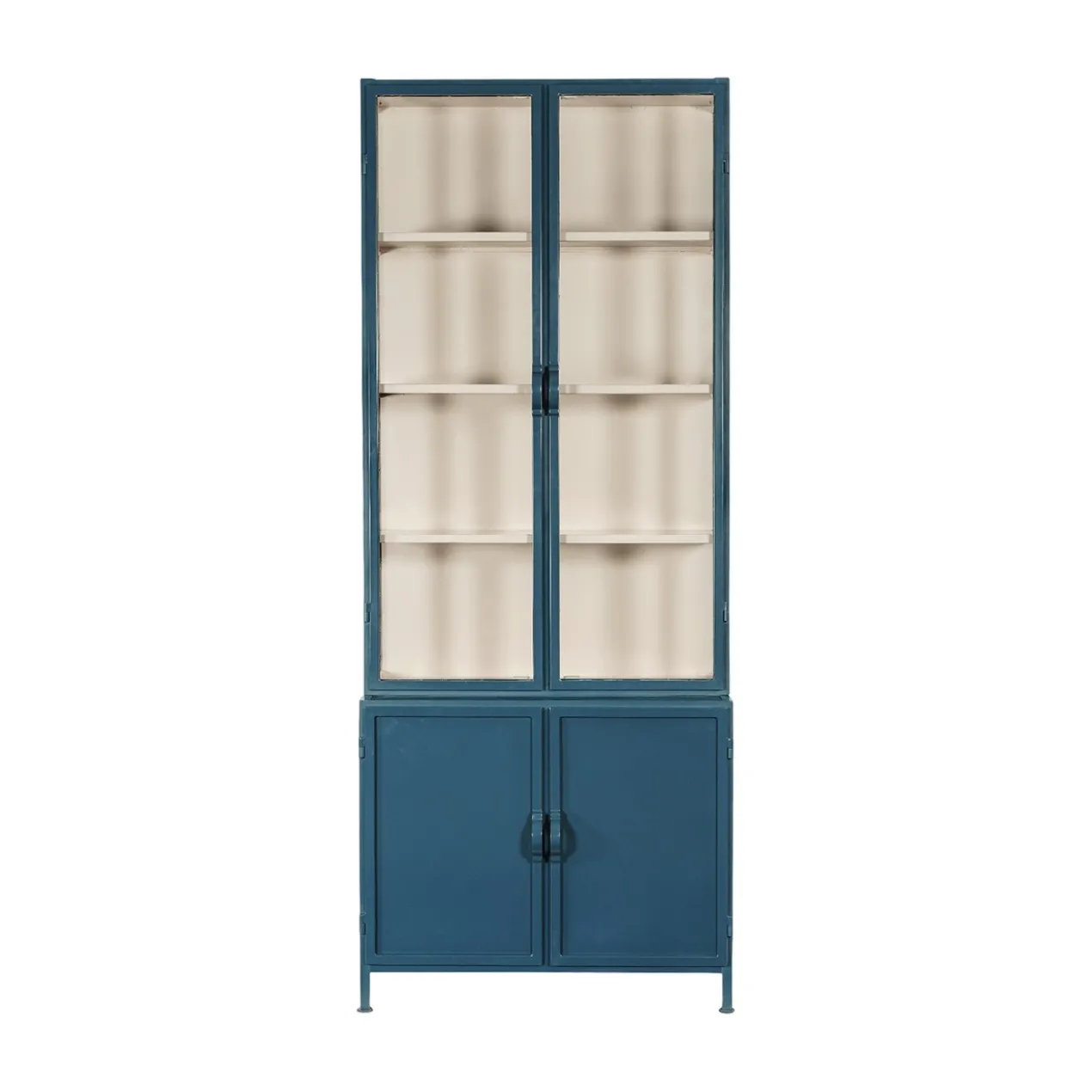 Vitrinekast Detroit 4-deurs blauw/zand
