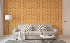 Vliesbehang abstracte patronen uit de jaren 70 in warme kleuren – bruin, geel, oranje Abstracte patronen op vliesbehang uit de jaren 70 in warme kleuren – bruin, geel, oranje #1