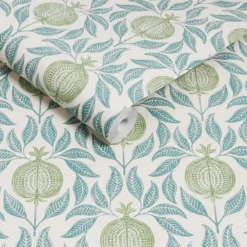 Vliesbehang apple of grenada blue & green