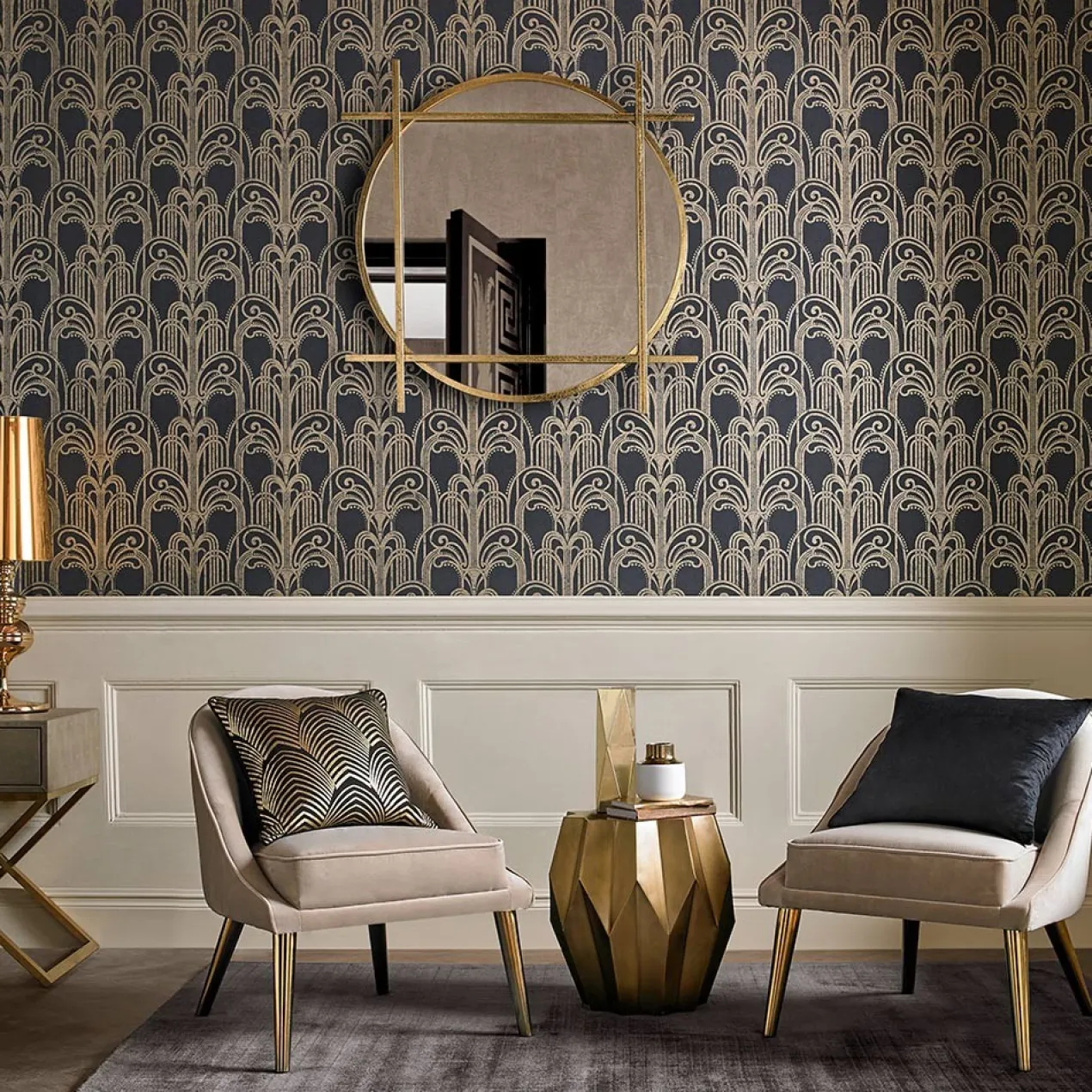 Vliesbehang Art Deco Black Gold