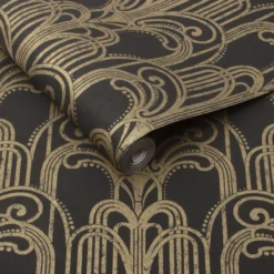 Vliesbehang Art Deco Black Gold