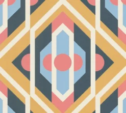 Vliesbehang geometrische ornamenten in retrostijl – blauw, geel, rood Geometrische ornamenten in retrostijl – blauw, geel, rood #1