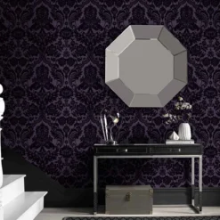 Vliesbehang Gothic Damask Flock Plum