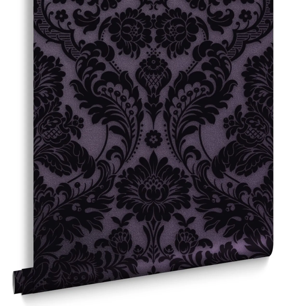 Vliesbehang Gothic Damask Flock Plum