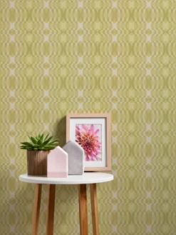 Vliesbehang in retrostijl met geometrische patronen - groen, crème, wit #1