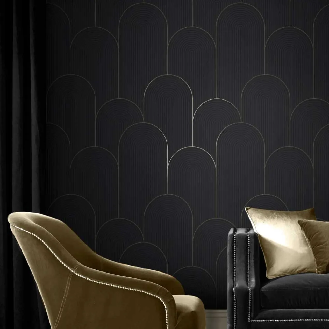 Vliesbehang Lancet Black & Gold