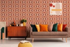 Vliesbehang met abstract patroon in retrostijl – rood, oranje #1