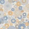 Vliesbehang met bloemmotief in retro stijl - blauw, oranje, grijs #1