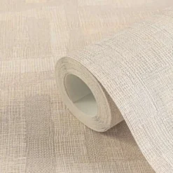 Vliesbehang met geometrisch houtmotief en effen structuur Helder, modern vliesbehang met geometrisch houtmotief en effen structuur – beige, crème, grijs #1