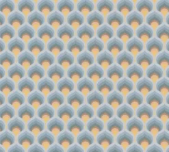 Vliesbehang met retro schubbenpatroon – blauw, bruin, geel #1