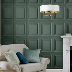 Vliesbehang redbrook wood panel fern green