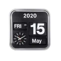 Wall clock Big Flip silver casing, black dial