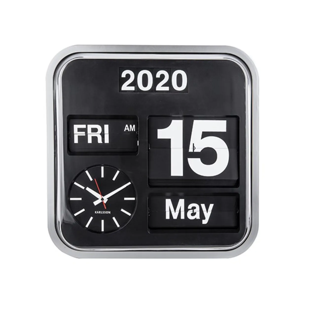 Wall clock Big Flip silver casing, black dial