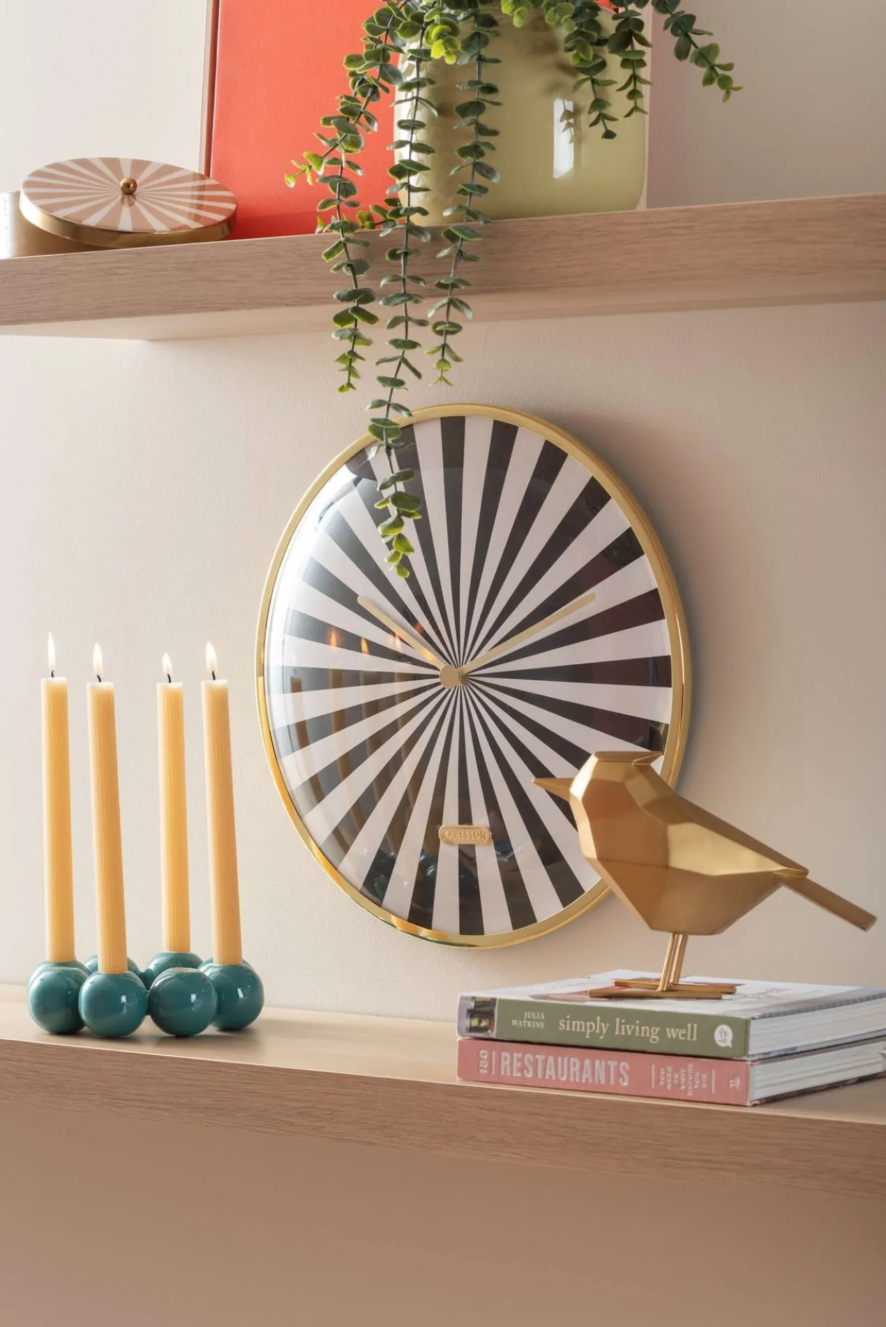 Wall clock Candy Swirl Dome black & white