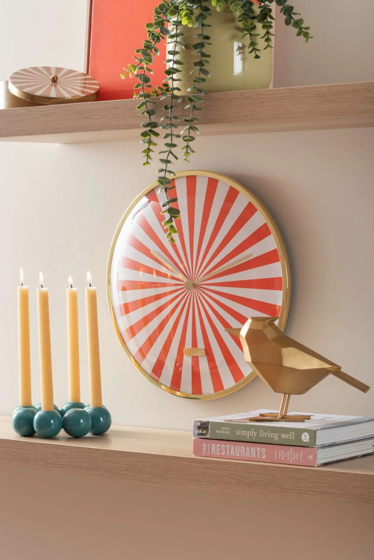 Wall clock Candy Swirl Dome flamingo pink & white