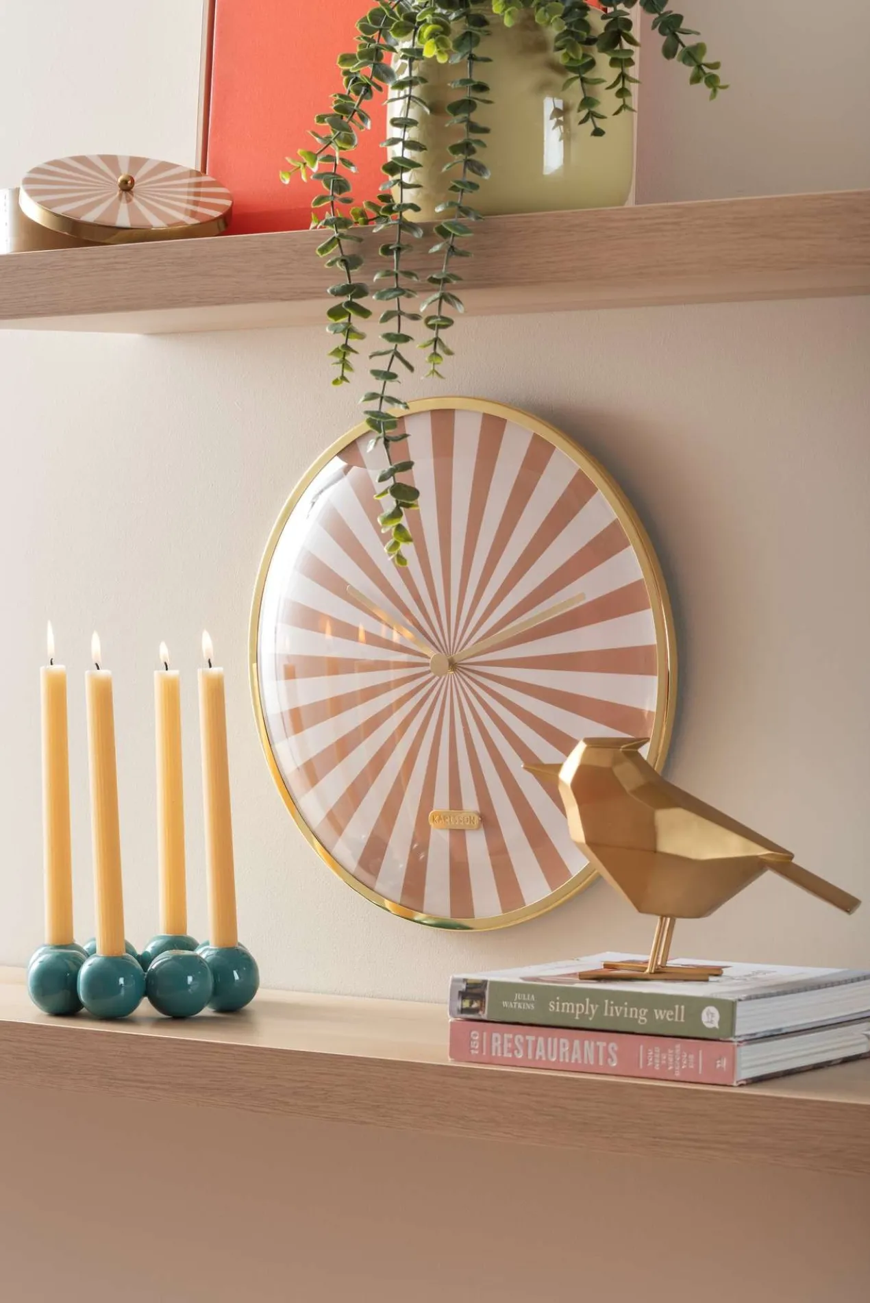 Wall clock Candy Swirl Dome soft brown & white