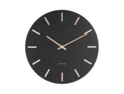 Wall clock Charm steel black w.gold battons small