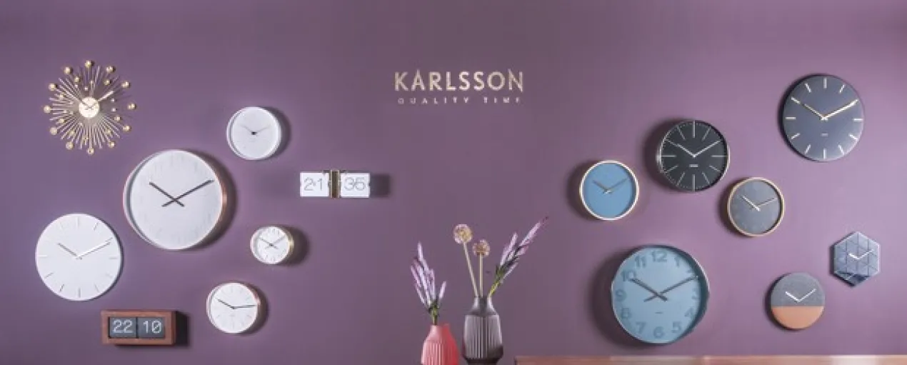 Wall clock Charm white steel with gold battons